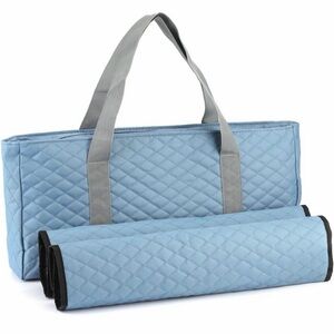 Empty Mahjong Bag Blue Quilted with 2 Wraps for Racks